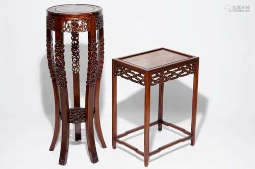 TWO CHINESE CARVED WOOD STANDS, 20TH C.