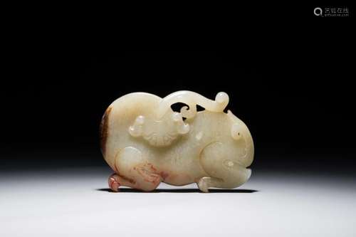 A CHINESE MING-STYLE RUSSET JADE CARVING OF A MYTHICAL BEASTS, 19/20TH C.