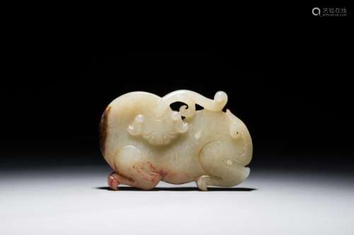 A CHINESE MING-STYLE RUSSET JADE CARVING OF A MYTHICAL BEASTS, 19/20TH C.