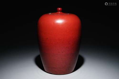 A CHINESE MONOCHROME OXBLOOD-GLAZED JAR AND COVER, 19TH C.