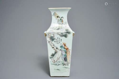 A SQUARE CHINESE QIANJIANG CAI VASE, 19/20TH C.