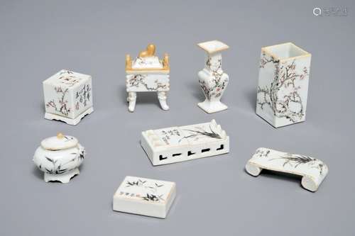 EIGHT CHINESE QIANJIANG CAI SCHOLAR'S OBJECTS, MARKED FOR YOU SHI, 19/20TH C.