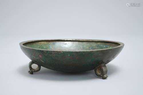 A CHINESE BRONZE TRIPOD BOWL OR COVER, SONG