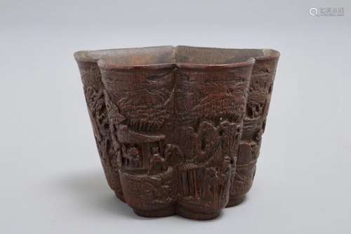 A CHINESE CARVED BAMBOO RITUAL CUP WITH CALLIGRAPHIC INSCRIPTION, 19TH C.