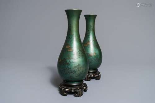 A PAIR OF CHINESE SHEN SHAOÂ€™AN TYPE DECORATED LACQUER VASES, 20TH C.