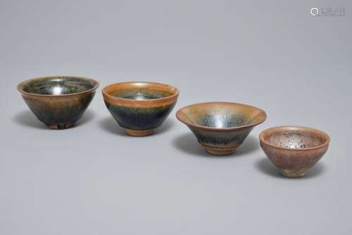 FOUR VARIOUS CHINESE JIAN YAO TEMMOKU TEA BOWLS, SONG OR LATER