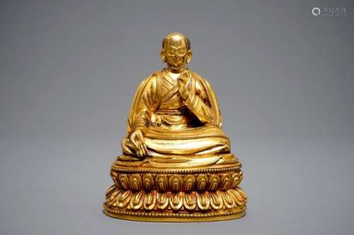 A SINO-TIBETAN GILT BRONZE FIGURE OF A DALAI LAMAI, 19/20TH C.