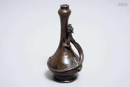 A CHINESE BRONZE 'CHILONG' BOTTLE VASE, MING/QING, 17TH C.