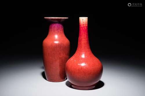 TWO CHINESE OXBLOOD-GLAZED VASES, 19TH C.