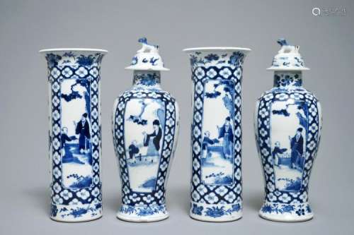 A CHINESE BLUE AND WHITE FOUR-PIECE GARNITURE, KANGXI, 19TH C.