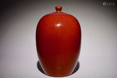 A CHINESE MONOCHROME OXBLOOD-GLAZED JAR AND COVER, 19TH C.
