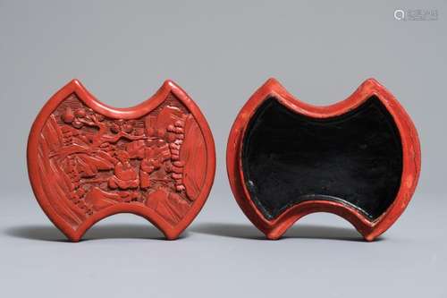 A CHINESE CINNABAR LACQUER INGOT-SHAPED BOX AND COVER, 18/19TH C.