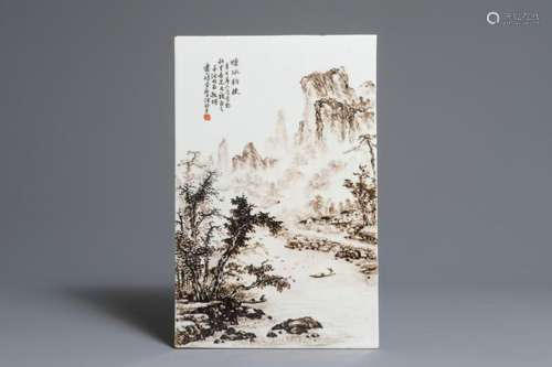 A LARGE CHINESE QIANJIANG CAI LANDSCAPE PLAQUE, 20TH C.