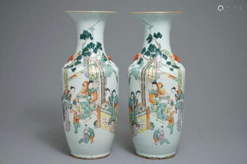 A PAIR OF CHINESE QIANJIANG CAI VASES WITH FIGURES, 19/20TH C.