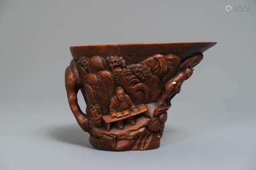 A CHINESE CARVED BAMBOO LIBATION CUP, 18/19TH C.