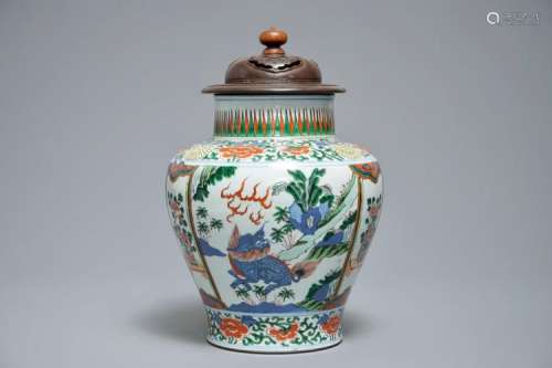 A CHINESE WUCAI VASE WITH MYTHICAL BEASTS, 19TH C.