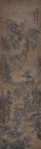Chinese ink painting on silk scroll, attributed to Lan Ying.