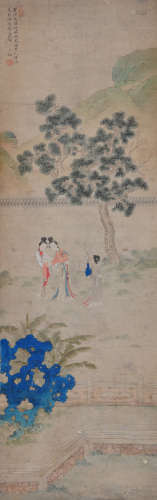 Chinese water color painting on paper scroll, attributed to Yan Shao Xiang.