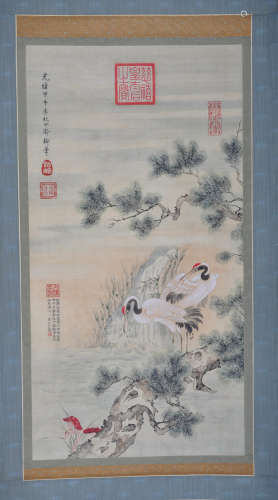 Chinese water color painting on silk scroll, ttributed to Empress Dowager Cixi.