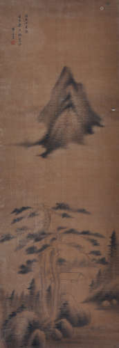 Chinese ink painting on silk scroll, attributed to Dong Qi Chang.