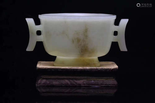 A TIBETAN HETIAN JADE SEED MATERIAL CUP