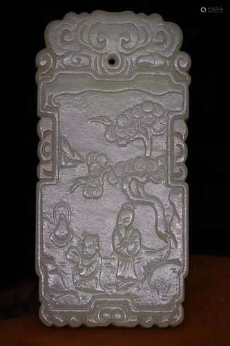 AN OLD TIBETAN HETIAN JADE SEED MATERIAL PENDANT