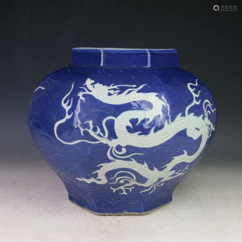 A BLUE AND WHITE JAR, YUAN DYNASTY (1271-1368)