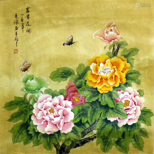 GAO KEPEI'S AUTHENTIC GENUINE WORK BRUSH FLOWER-AND-BIRD PAINTING WITH METICULOUS DETAIL