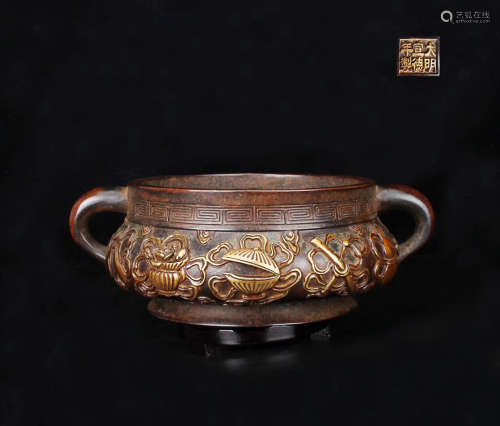 A  BRONZE GILT CENSER WITH DAMINGXUANDE NIANZHI MARK