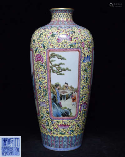 FAMILLE-ROSE MEI VASE WITH QIANLONG MARK