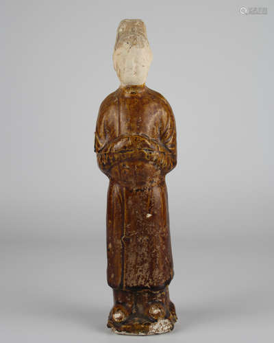 TANG A YELLOW-GLAZED CIVALIAN FIGURE