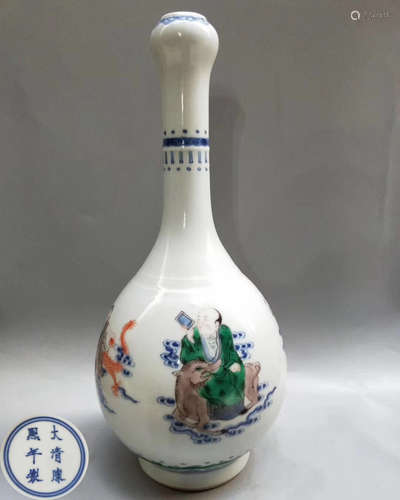 A QING KANGXI GARLIC-MOUTH BOTTLE VASE