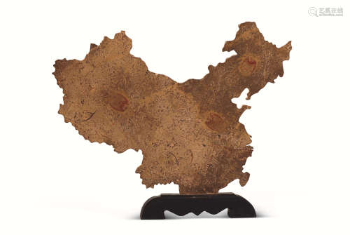 20世纪 古岩石中国地图台屏