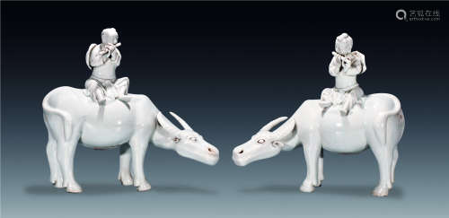 18世纪 白瓷雕二小放牛供