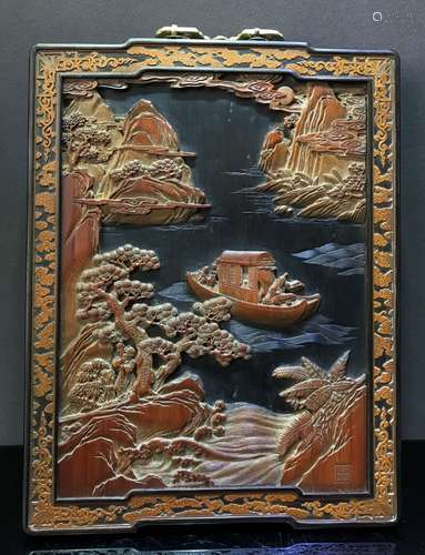 A Zitan Frame With Carved Bamboo inlay