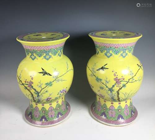 Pair Of Yellow Glazed Porcelain Garden Stool