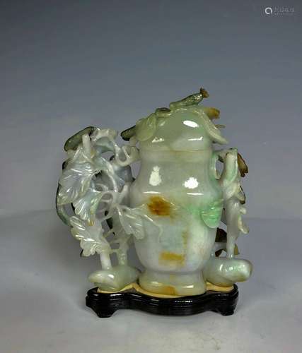 Chinese Finely Carved Jadeite Covered Vase