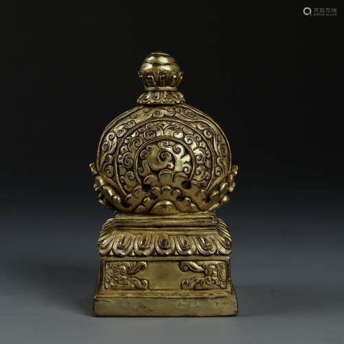 Very Ornate Gilt Bronze Square Seal with Mark