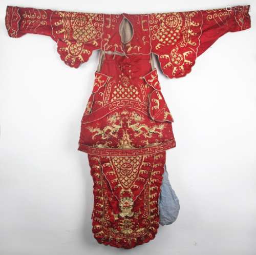 A RED COLOR FINELY EMBROIDERED WARRIOR ROBE