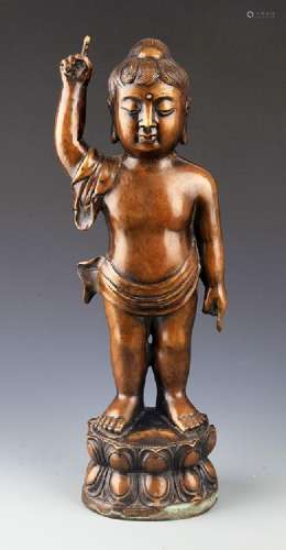 A TALL AND FINELY CARVED BRONZE BUDDHA