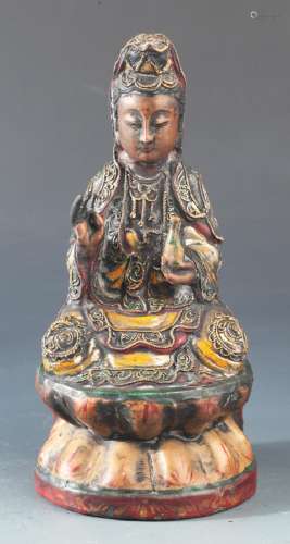 A GILT-LACQUERED WOOD FIGURE OF GUAN YIN