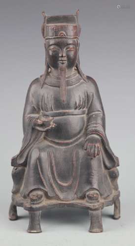A FINELY CARVED GOD OF WEALTH BRONZE FIGURE