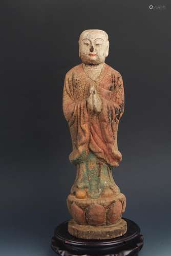 A COLOR PAINTED WOODEN AMITABHA