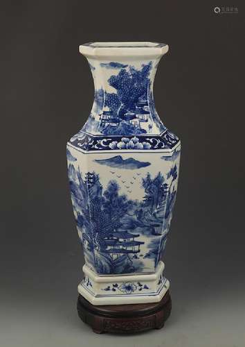 BLUE AND WHITE LANDSCAPING SQUARE VASE