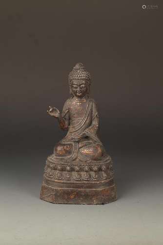 A FINE CAST IRON FIGURE OF TAHAGATA BUDDHA