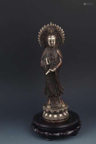 A SILVER PLATED GUAN YIN BUDDHA