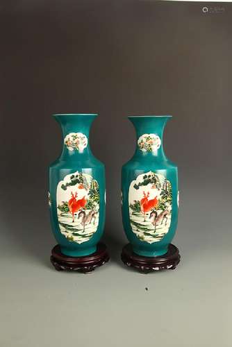 PAIR OF FAMILLE-ROSE PAINTED PORCELAIN JAR