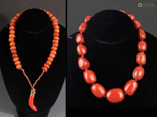 TWO CHINESE NECKLACE, AGATE STONE AND MI LA