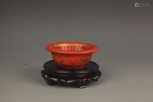 A FINELY PAINTED GILT RED COLOR STONE BOWL