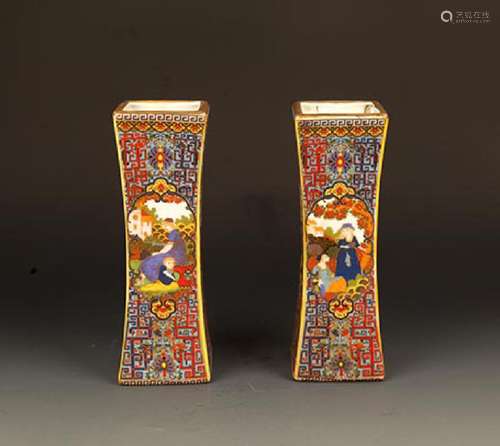 PAIR OF ENAMEL COLOR TALL PORCELAIN JAR